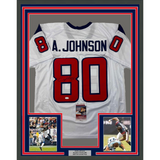 Framed Autographed/Signed Andre Johnson 33x42 Houston White Jersey JSA COA
