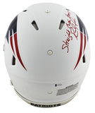 Patriots Randy Moss "SCH" Signed Flat White Proline F/S Speed Helmet BAS Witness