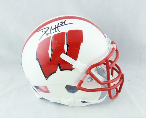 Derek Watt Signed Wisconsin Badgers White Schutt Mini Helmet JSA W Auth *Black