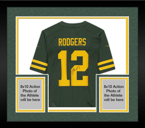 Framed Aaron Rodgers Green Bay Packers Autographed Green Nike Alternate Jersey