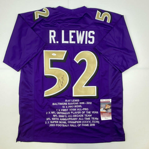 Autographed/Signed Ray Lewis Baltimore Color Rush Stat Football Jersey JSA COA