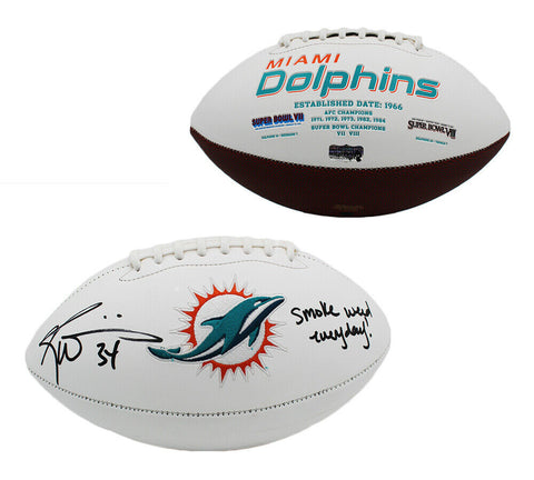 Ricky Williams Signed Miami Dolphins Embroidered White Football w- "Smoke Weed
