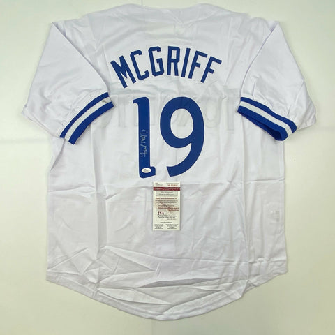 Autographed/Signed Fred McGriff Toronto White Baseball Jersey JSA COA Auto