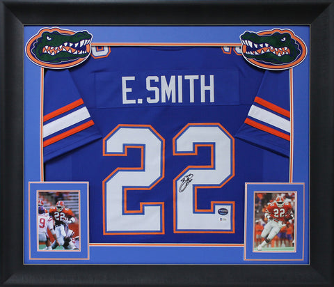 Florida Emmitt Smith Authentic Signed Blue Pro Style Framed Jersey BAS Witnessed