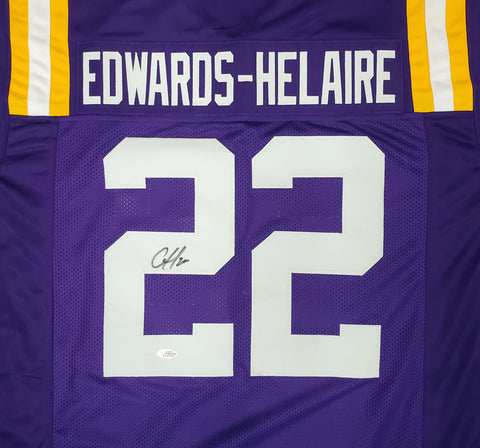 LSU TIGERS CLYDE EDWARDS-HELAIRE AUTOGRAPHED PURPLE JERSEY BECKETT BAS 193943