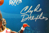 Clyde Drexler Autographed Houston Rockets 8x10 Lay Up Photo- JSA W *Silver