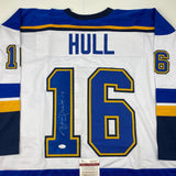 Autographed/Signed Brett Hull St. Louis White Hockey Jersey JSA COA