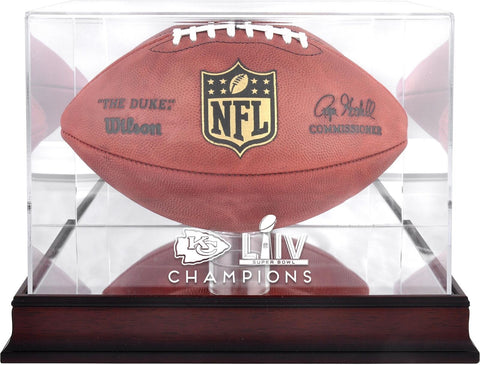 Kansas City Chiefs Super Bowl LIV Champs Mahogany Football Logo Display Case