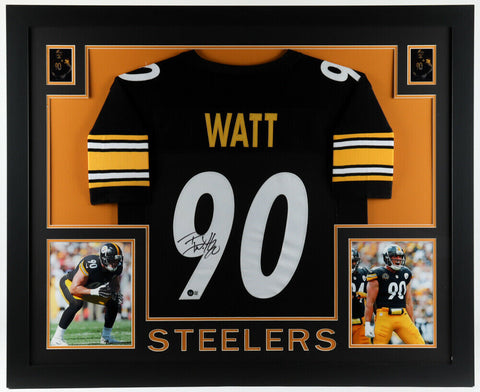 T. J. Watt Signed Steelers 35x43 Framed Jersey (Beckett Holo) 2017 1st Round Pk
