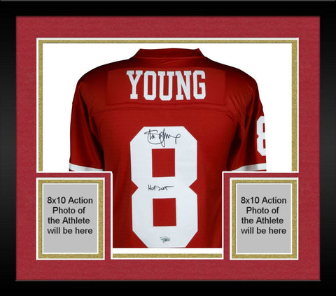 Frmd Steve Young SF 49ers Signed Red Replica M&N Jersey & "HOF 2005" Insc