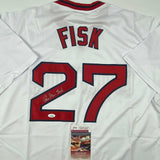 Autographed/Signed Carlton Fisk Boston White Baseball Jersey JSA COA Auto