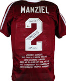 Johnny Manziel Autographed Maroon College Style STAT Jersey w/2 insc.-BAW Holo