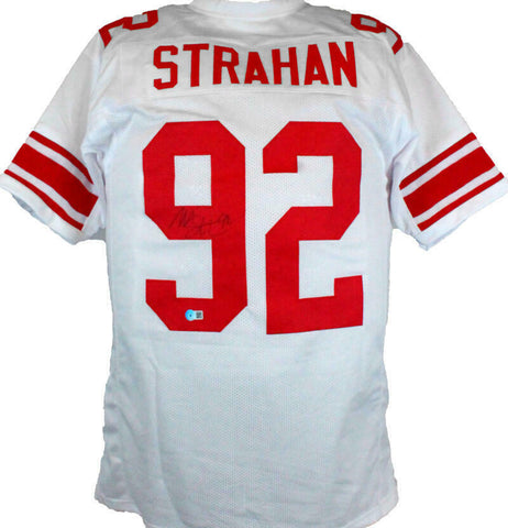 Michael Strahan Autographed White Pro Style Jersey-Beckett W Hologram *Black