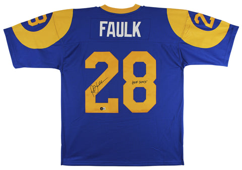 Rams Marshall Faulk HOF 20XI Authentic Signed Blue M&N Jersey BAS Witnessed