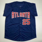 Autographed/Signed ANDRUW JONES Atlanta Blue Baseball Jersey JSA COA Auto