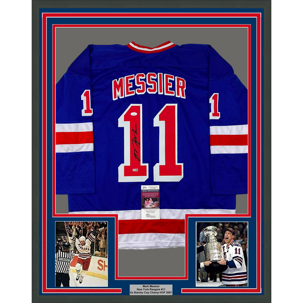 Framed Autographed/Signed Mark Messier 33x42 Edmonton Blue Hockey Jersey  JSA COA at 's Sports Collectibles Store