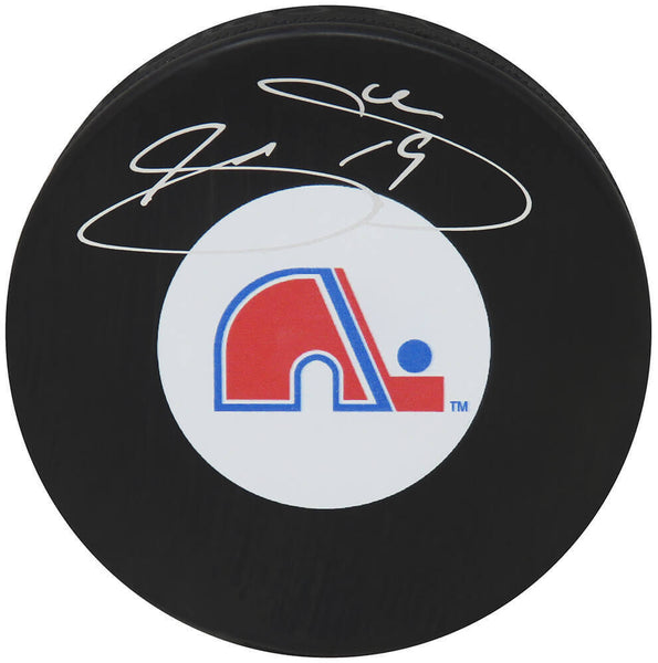 Joe Sakic Signed Quebec Nordiques Logo Hockey Puck - (SCHWARTZ COA)