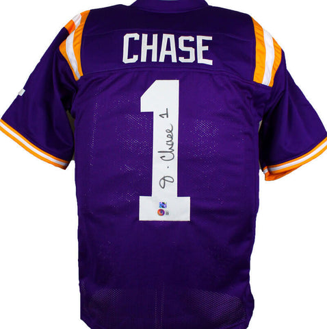 Ja'Marr Chase Autographed Purple College Style Jersey-Beckett W Hologram *Black