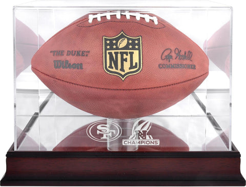 San Francisco 49ers 2019 NFC Champs Mahogany Logo Football Display Case