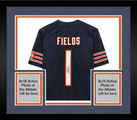Framed Justin Fields Chicago Bears Autographed Navy Nike Limited Jersey