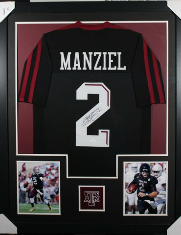 JOHNNY MANZIEL (A&M Aggies black TOWER) Signed Autographed Framed Jersey JSA