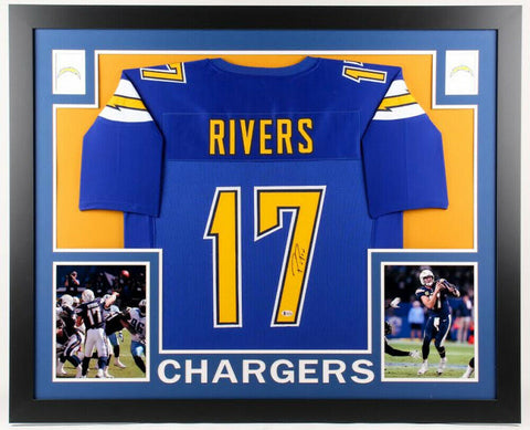 Philip Rivers Signed Los Angeles Chargers Blue Jersey 35x43 Framed (Beckett COA)