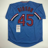 Autographed/Signed BOB GIBSON St. Louis Blue Baseball Jersey JSA COA Auto