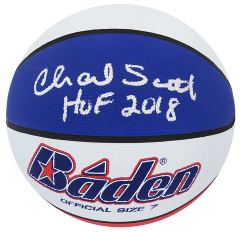 Charlie Scott Signed Baden Red, White, Blue F/S Basketball w/HOF 2018 - (SS COA)