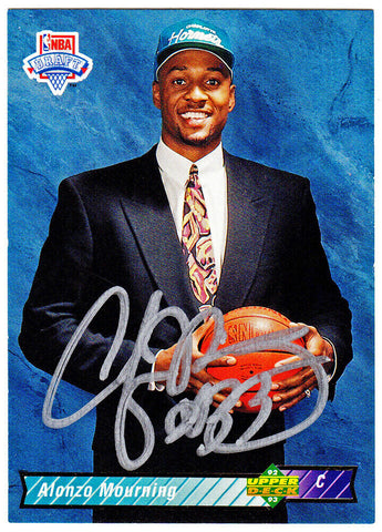 Alonzo Mourning autographed Hornets 1992-93 UD Rookie Card #2 -(SCHWARTZ COA)