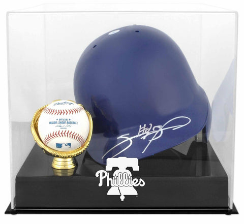 Philadelphia Phillies Batting Helmet w/Ball Holder 2019 Logo Display Case