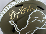 Barry Sanders Autographed Lions Salute to Service Speed Helmet-Beckett W Holo