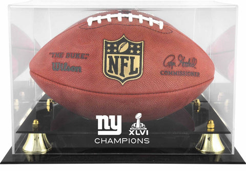 NY Giants Super Bowl XLVI Champs Golden Classic Football Logo Display Case