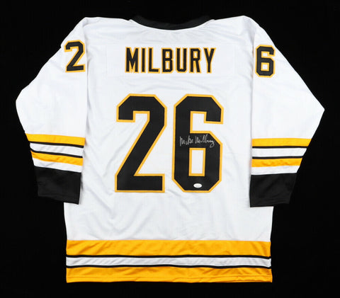 Mike Milbury Signed Bruins Throwback Jersey (JSA) Boston Defenseman 1974-1987