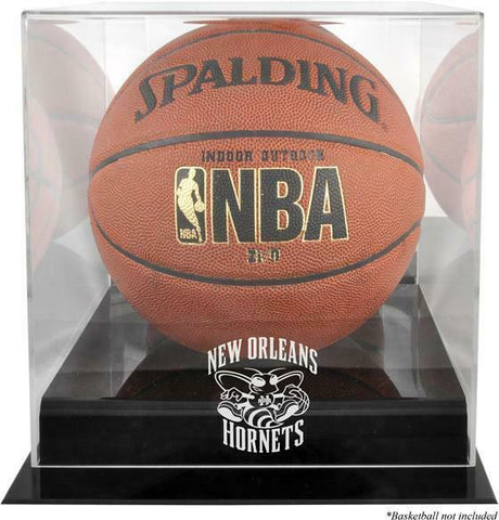 New Orleans Hornets Blackbase Team Logo Basketball Display Case w/Mirrored Back