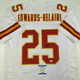 Autographed/Signed CLYDE EDWARDS-HELAIRE Kansas City White Jersey Beckett COA