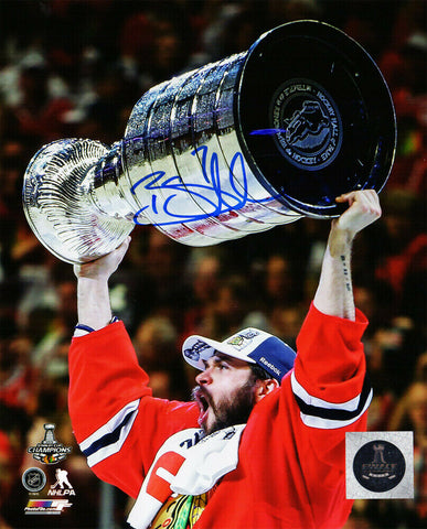 BRENT SEABROOK Signed Chicago Blackhawks 2015 Stanley Cup Trophy 8x10 Photo - SS