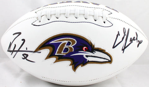 Ed Reed Ray Lewis Autographed Baltimore Ravens Logo Football-Beckett W Hologram