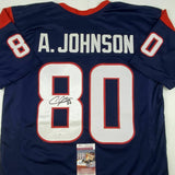 Autographed/Signed ANDRE JOHNSON Houston Blue Football Jersey JSA COA Auto