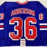 Autographed/Signed Glenn Anderson 94 SC Champs New York Blue Jersey JSA COA