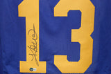 Kurt Warner Autographed/Signed Pro Style Blue XL Jersey SB Beckett 35841