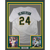 Framed Autographed/Signed Rickey Henderson 33x42 White Baseball Jersey BAS COA