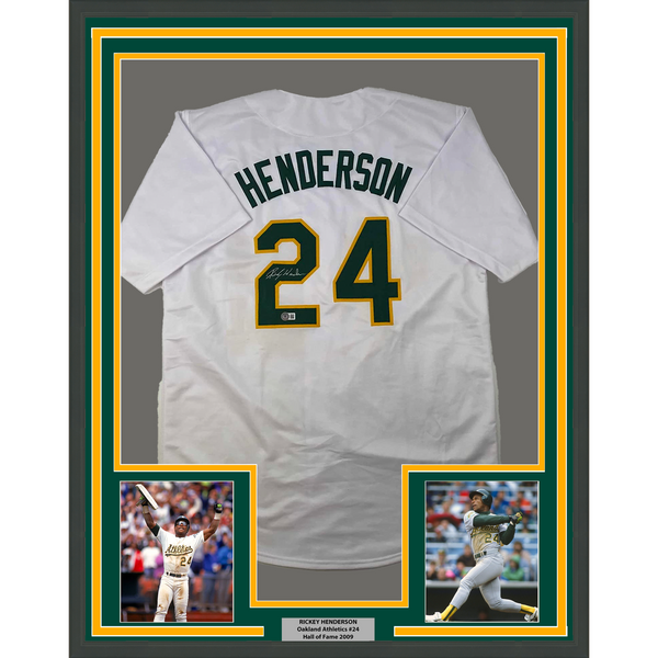 Framed Autographed/Signed Rickey Henderson 33x42 White Baseball