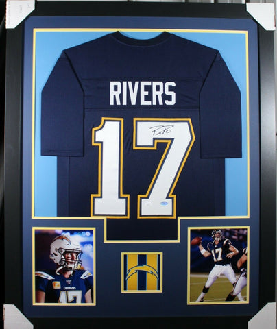 PHILIP RIVERS (Chargers dark blue TOWER) Signed Auto Framed Jersey JSA