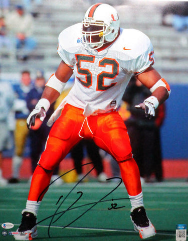 Ray Lewis Autographed Miami Hurricanes 16x20 Close Up Photo- Beckett W *Black