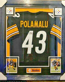 Troy Polomalu Signed Steelers 35x43 Framed Jersey (Beckett) Hall of Fame D.B.