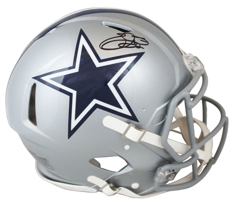 Cowboys Emmitt Smith Signed Silver Full Size Speed Proline Helmet BAS Witnessed