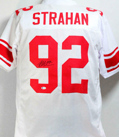 Michael Strahan Autographed White Pro Style Jersey- Beckett W Auth *9