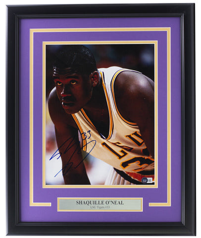 Shaquille O'Neal Signed Framed 11x14 LSU College Basketball Photo BAS