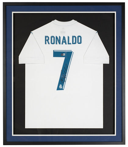 Cristiano Ronaldo Signed Framed White Adidas Real Madrid Soccer Jersey BAS LOA