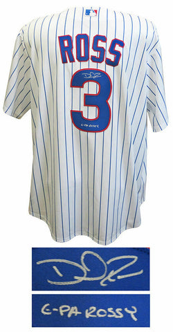 David Ross Signed Cubs White Pinstripe Majestic Rep Jersey w/G-Pa Rossy - SS COA